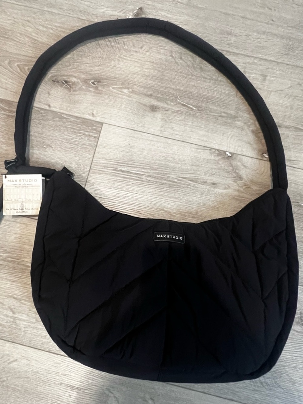Max Studio Black 18inch Quilted Shoulder Hobo